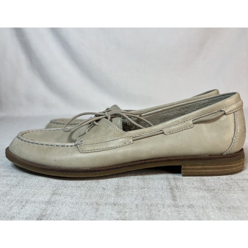 SPERRY Womens Leather Slip on Shoes Tie up bone beige Size 11 - Picture 7 of 12